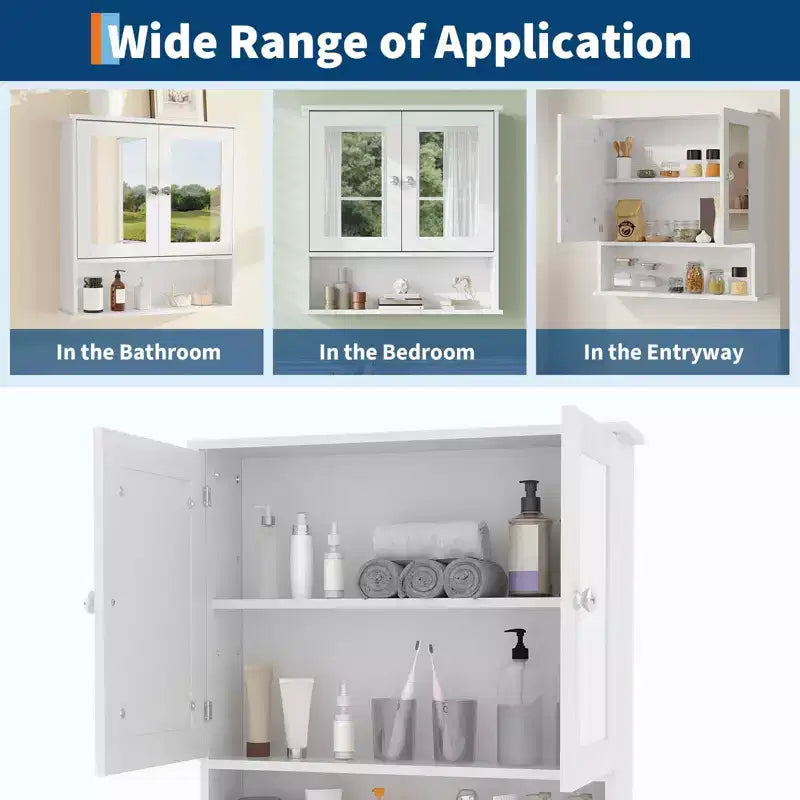 Space-Saving Over-The-Toilet Cabinet with Glass Doors & Adjustable Shelves, Waterproof Wall Mounted Storage for Bathroom or Kitchen