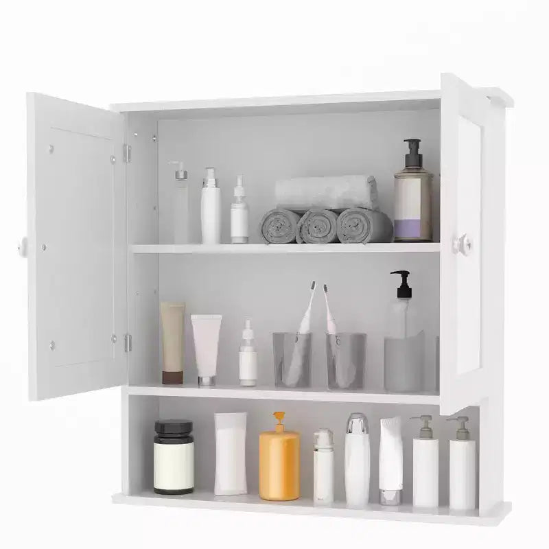 Space-Saving Over-The-Toilet Cabinet with Glass Doors & Adjustable Shelves, Waterproof Wall Mounted Storage for Bathroom or Kitchen