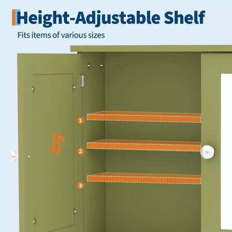 Space-Saving Over-The-Toilet Cabinet with Glass Doors & Adjustable Shelves, Waterproof Wall Mounted Storage for Bathroom or Kitchen