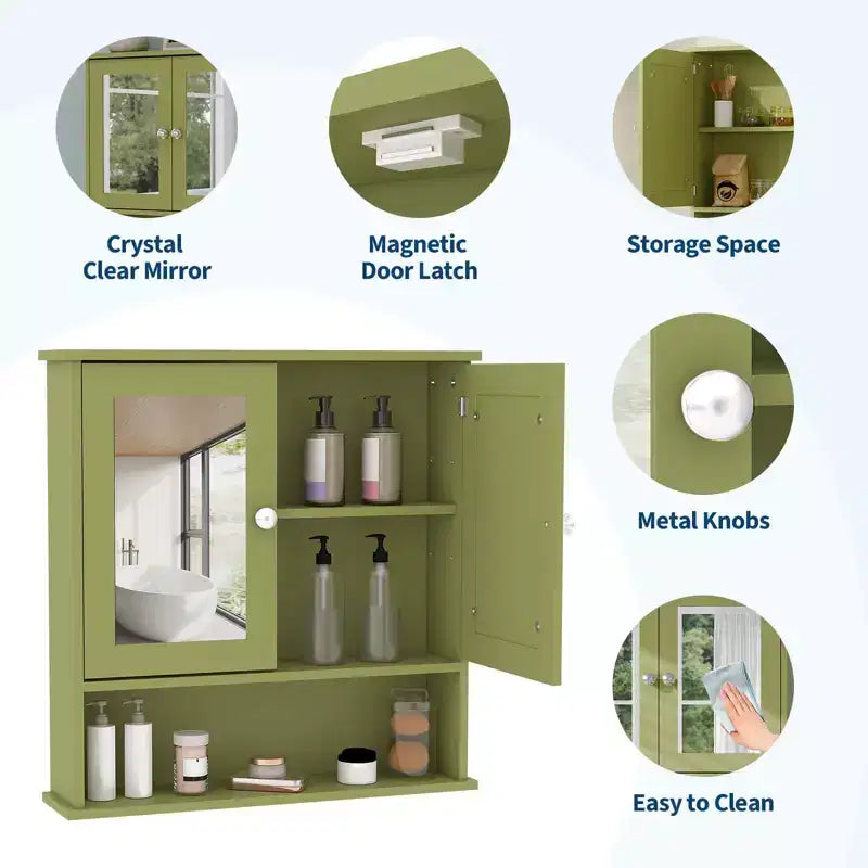 Space-Saving Over-The-Toilet Cabinet with Glass Doors & Adjustable Shelves, Waterproof Wall Mounted Storage for Bathroom or Kitchen
