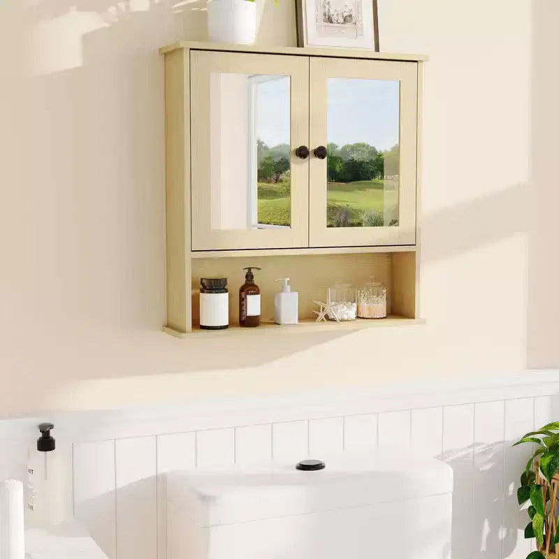 Space-Saving Over-The-Toilet Cabinet with Glass Doors & Adjustable Shelves, Waterproof Wall Mounted Storage for Bathroom or Kitchen