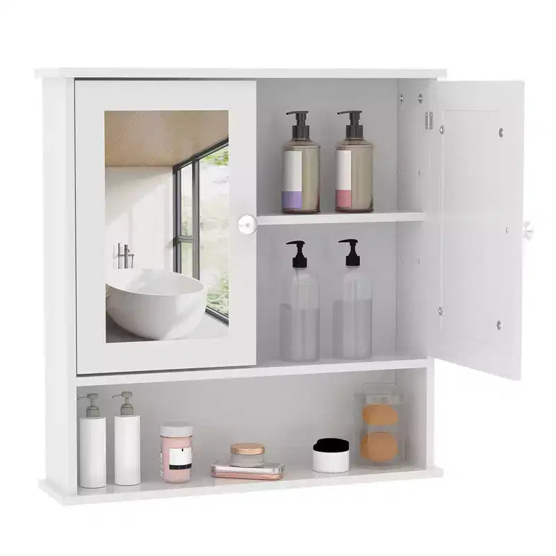 Space-Saving Over-The-Toilet Cabinet with Glass Doors & Adjustable Shelves, Waterproof Wall Mounted Storage for Bathroom or Kitchen
