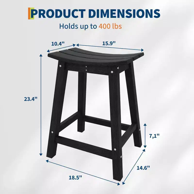 Set of 2 Outdoor Bar Stools, 24 Counter Height Weather-Resistant Chairs with Footrest for Patio, Deck & Kitchen - Black