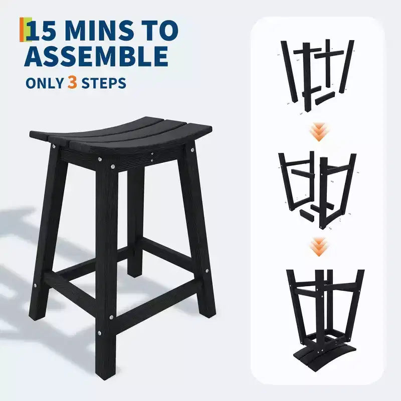 Set of 2 Outdoor Bar Stools, 24 Counter Height Weather-Resistant Chairs with Footrest for Patio, Deck & Kitchen - Black