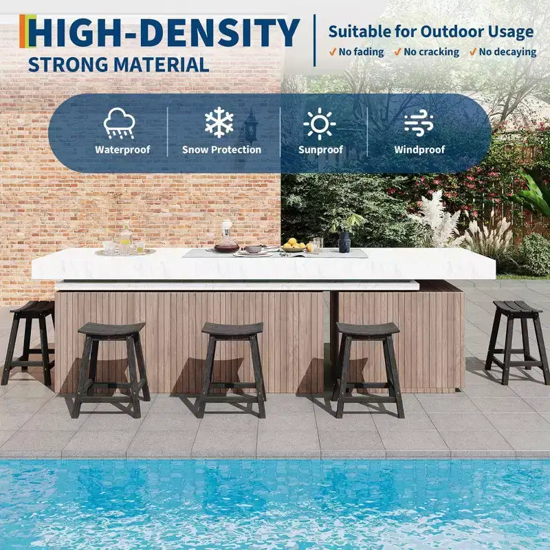 Set of 2 Outdoor Bar Stools, 24 Counter Height Weather-Resistant Chairs with Footrest for Patio, Deck & Kitchen - Black