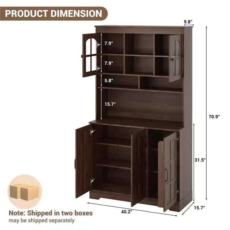 COZONY 70.9 Tall Pantry Cabinet with Glass Doors, Kitchen Pantry Storage Cabinet with Hutch for Dining Room & Living Room