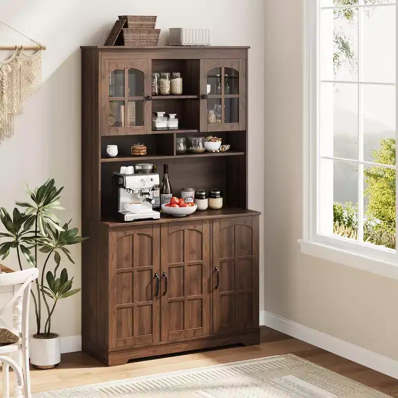 COZONY 70.9 Tall Pantry Cabinet with Glass Doors, Kitchen Pantry Storage Cabinet with Hutch for Dining Room & Living Room