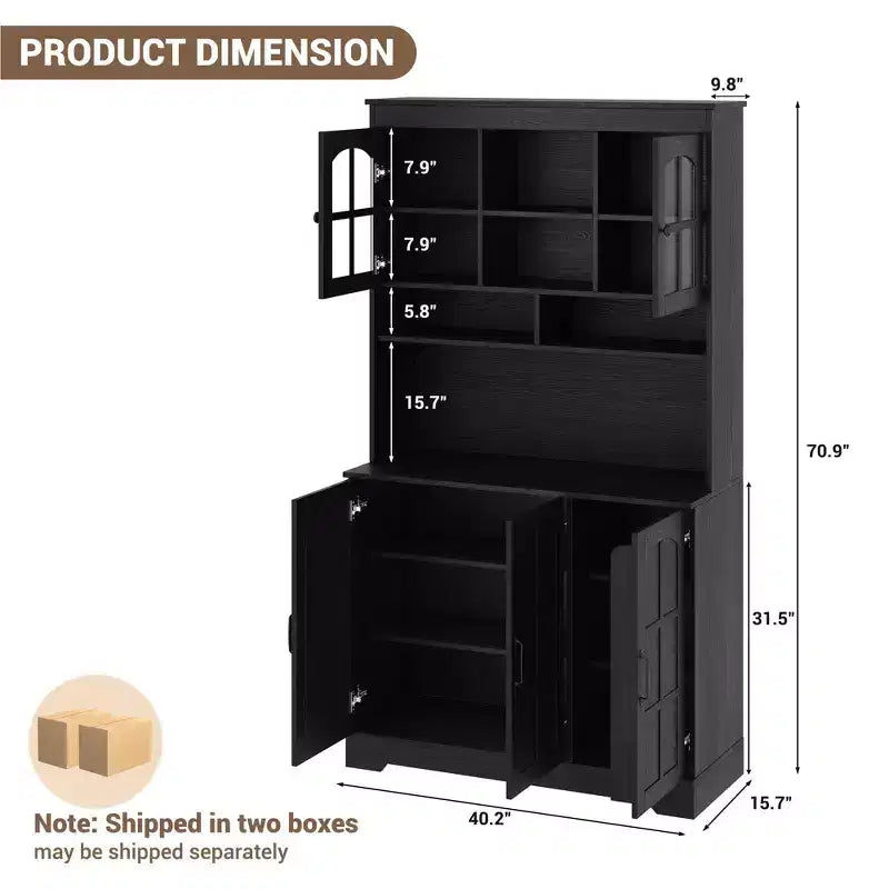 COZONY 70.9 Tall Pantry Cabinet with Glass Doors, Kitchen Pantry Storage Cabinet with Hutch for Dining Room & Living Room