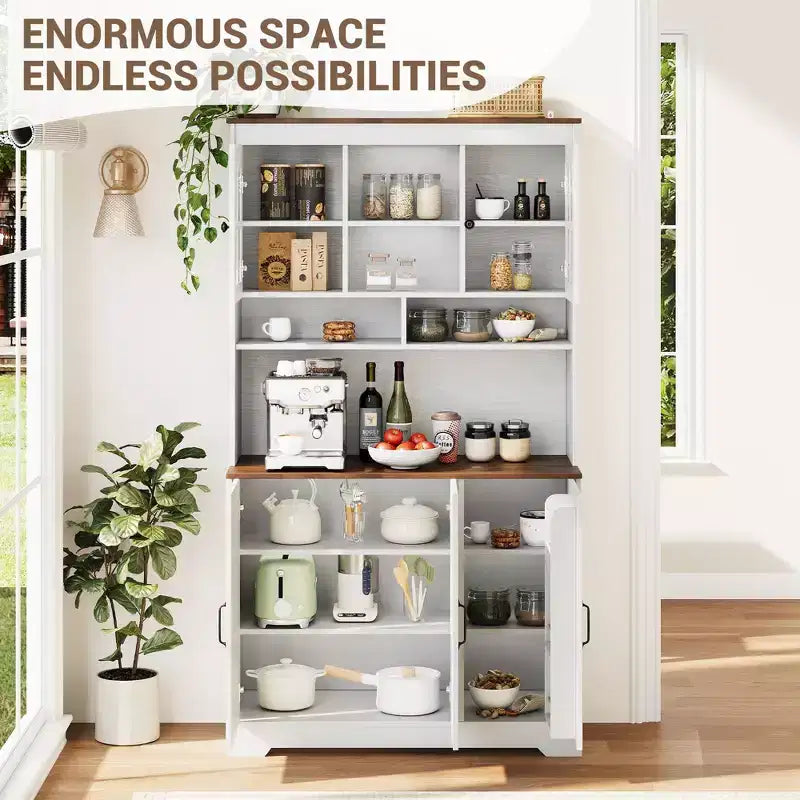 COZONY 70.9 Tall Pantry Cabinet with Glass Doors, Kitchen Pantry Storage Cabinet with Hutch for Dining Room & Living Room