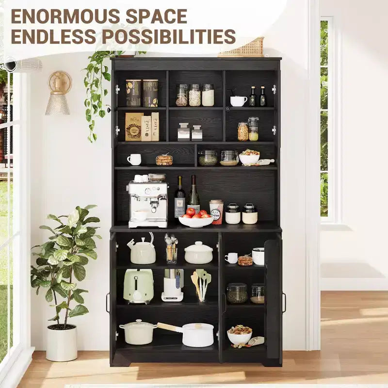 COZONY 70.9 Tall Pantry Cabinet with Glass Doors, Kitchen Pantry Storage Cabinet with Hutch for Dining Room & Living Room