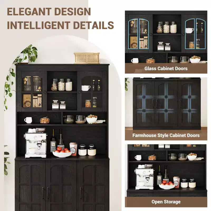 COZONY 70.9 Tall Pantry Cabinet with Glass Doors, Kitchen Pantry Storage Cabinet with Hutch for Dining Room & Living Room