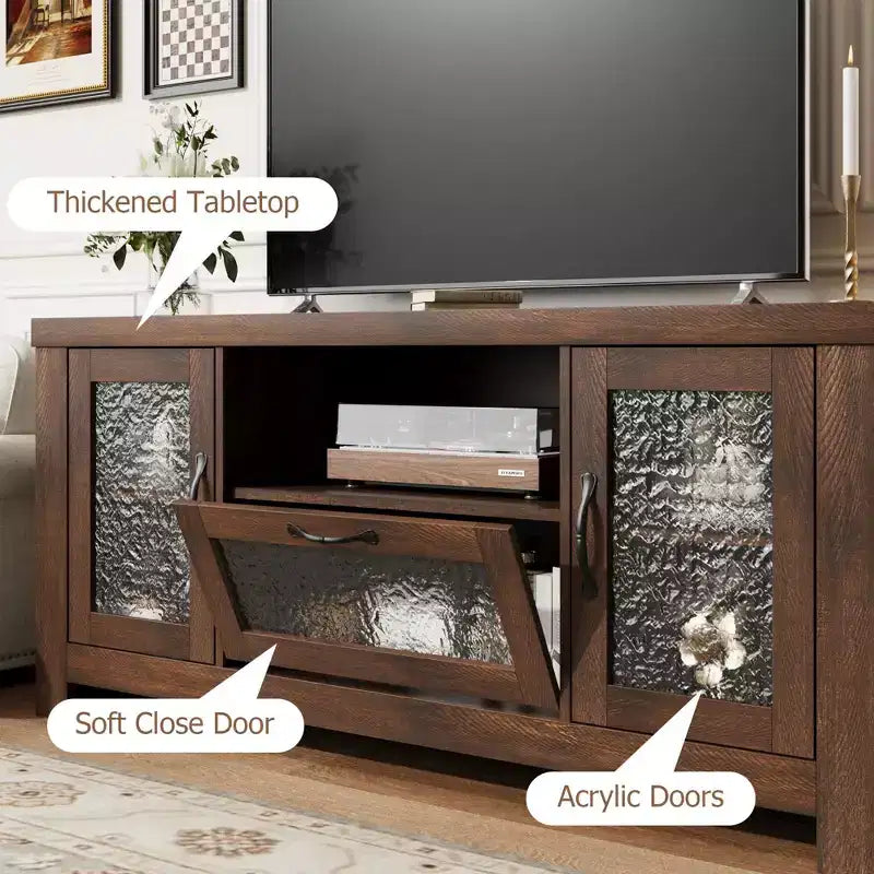 55 Farmhouse TV Stand with Acrylic Doors - 300lb Weight Capacity & Adjustable Shelves Entertainment Center for Living Room or Bedroom