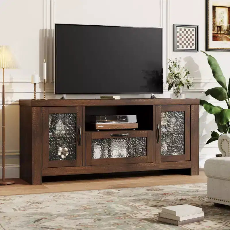55 Farmhouse TV Stand with Acrylic Doors - 300lb Weight Capacity & Adjustable Shelves Entertainment Center for Living Room or Bedroom
