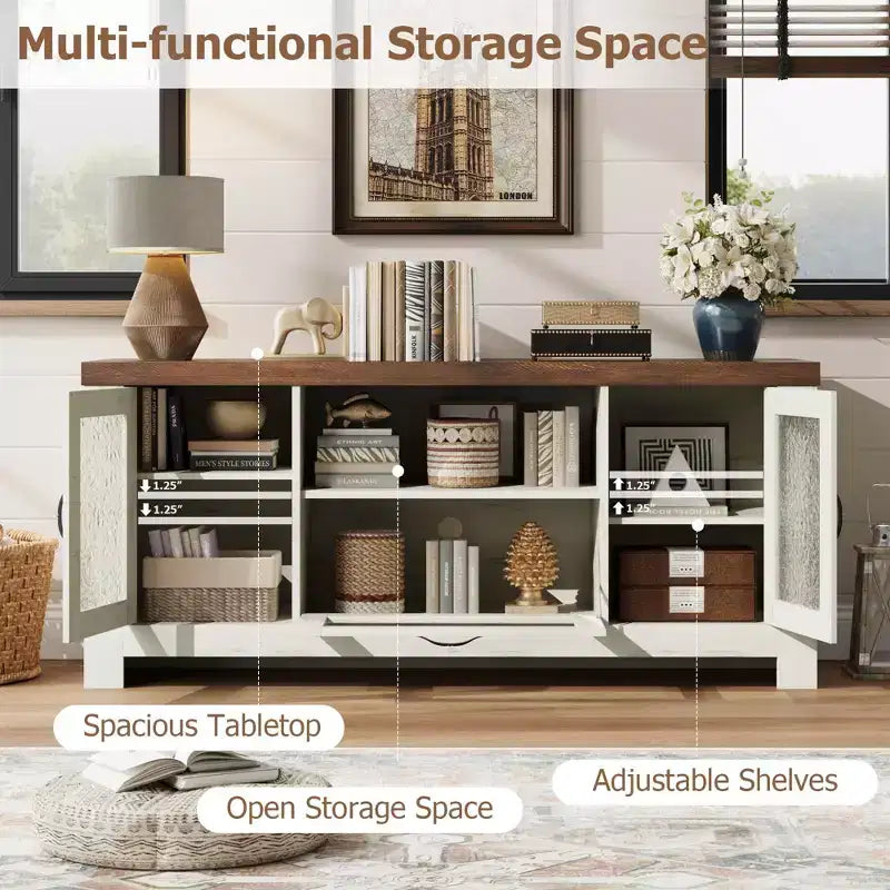 55 Farmhouse TV Stand with Acrylic Doors - 300lb Weight Capacity & Adjustable Shelves Entertainment Center for Living Room or Bedroom