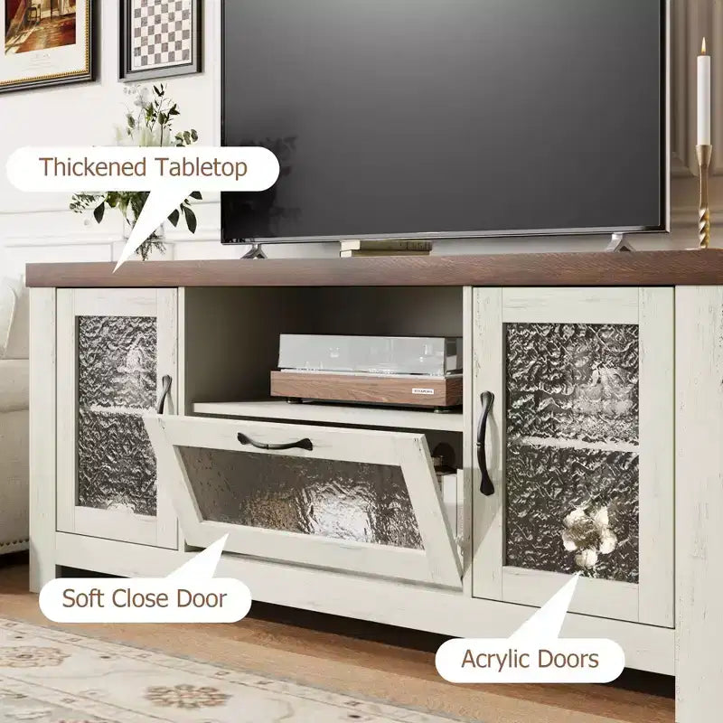 55 Farmhouse TV Stand with Acrylic Doors - 300lb Weight Capacity & Adjustable Shelves Entertainment Center for Living Room or Bedroom