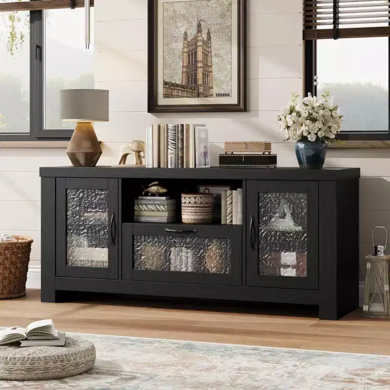 55 Farmhouse TV Stand with Acrylic Doors - 300lb Weight Capacity & Adjustable Shelves Entertainment Center for Living Room or Bedroom