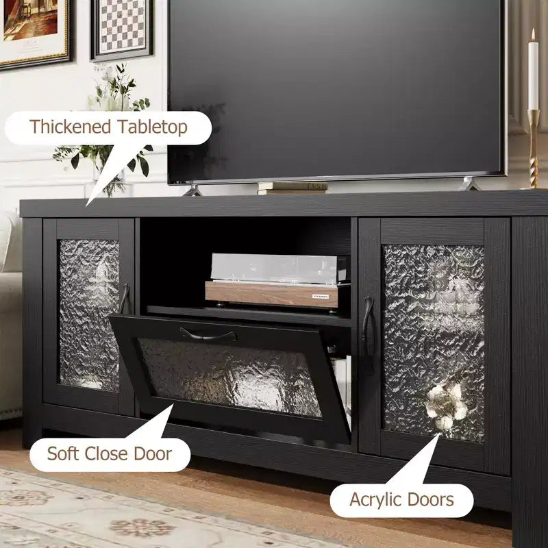 55 Farmhouse TV Stand with Acrylic Doors - 300lb Weight Capacity & Adjustable Shelves Entertainment Center for Living Room or Bedroom