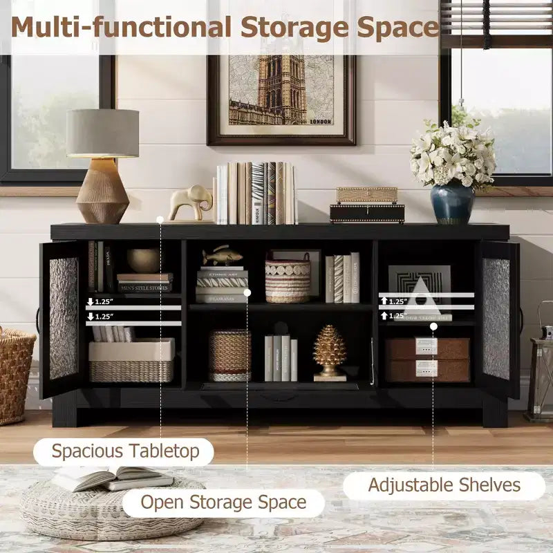 55 Farmhouse TV Stand with Acrylic Doors - 300lb Weight Capacity & Adjustable Shelves Entertainment Center for Living Room or Bedroom