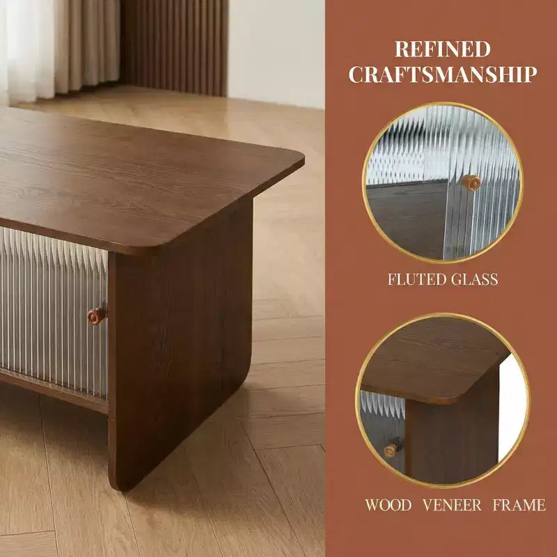 GDFStudio Faustine Modern Rectangular Coffee Table with Glass Sliding Door