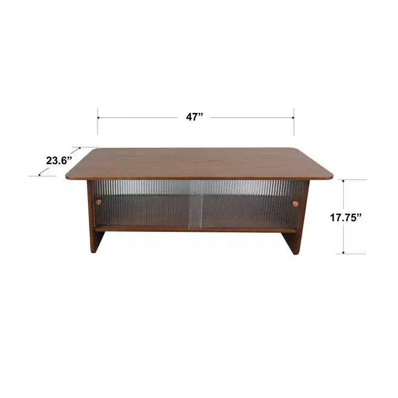GDFStudio Faustine Modern Rectangular Coffee Table with Glass Sliding Door