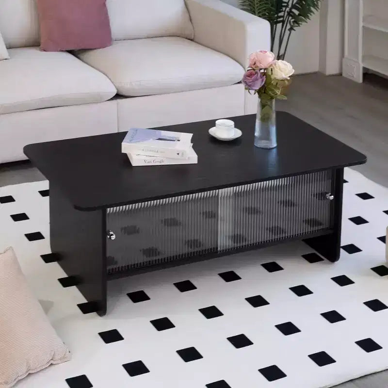 GDFStudio Faustine Modern Rectangular Coffee Table with Glass Sliding Door
