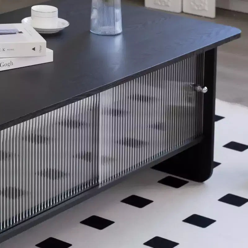 GDFStudio Faustine Modern Rectangular Coffee Table with Glass Sliding Door