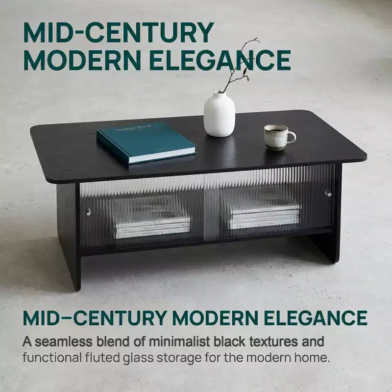 GDFStudio Faustine Modern Rectangular Coffee Table with Glass Sliding Door