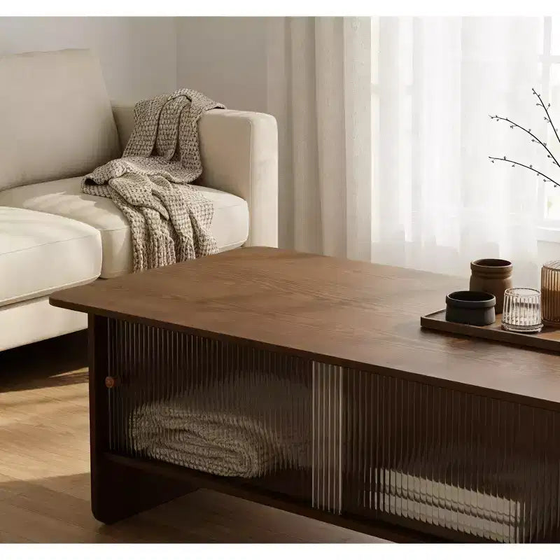 GDFStudio Faustine Modern Rectangular Coffee Table with Glass Sliding Door