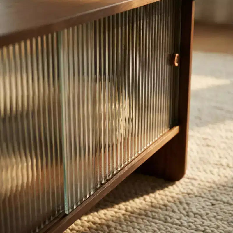 GDFStudio Faustine Modern Rectangular Coffee Table with Glass Sliding Door