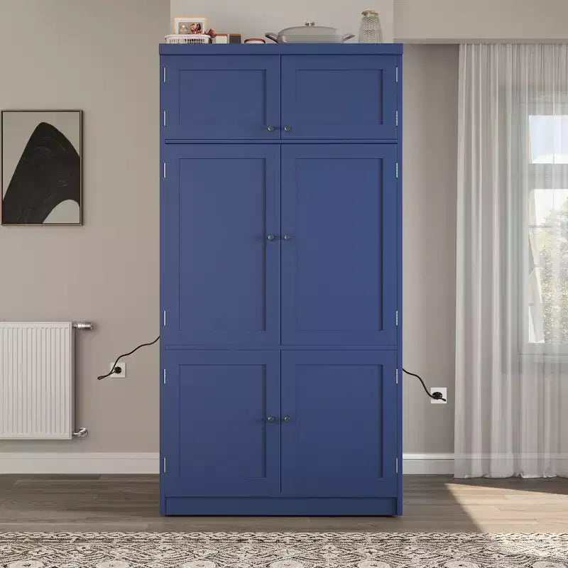 GDFStudio Hallie Large Shaker Style Kitchen Pantry with 2 Power Outlets, Adjustable and Door Shelves