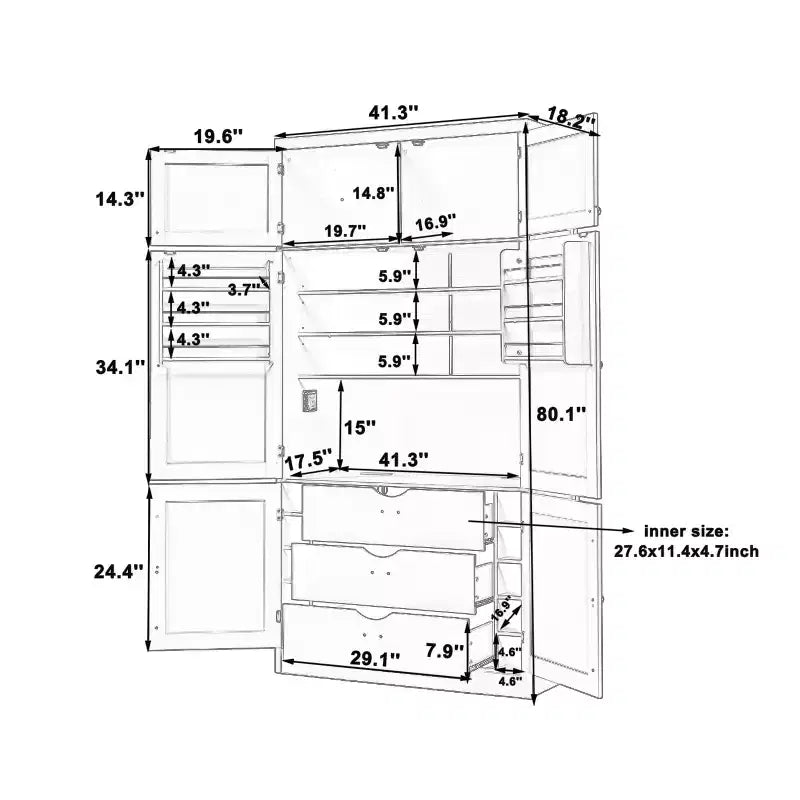 GDFStudio Hallie Large Shaker Style Kitchen Pantry with 2 Power Outlets, Adjustable and Door Shelves