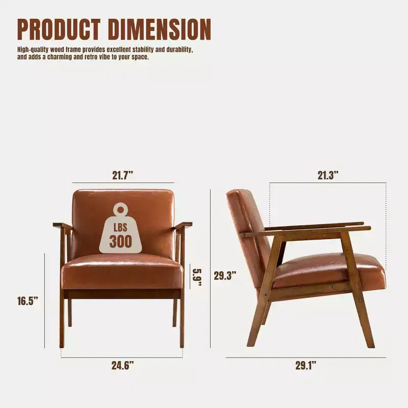 JIONJOY Mid-Century Modern Accent Chair - 5.9'' Thick Cushioned Seat, 300 lbs Capacity Solid Wood Frame Armchair for Living Room, Bedroom