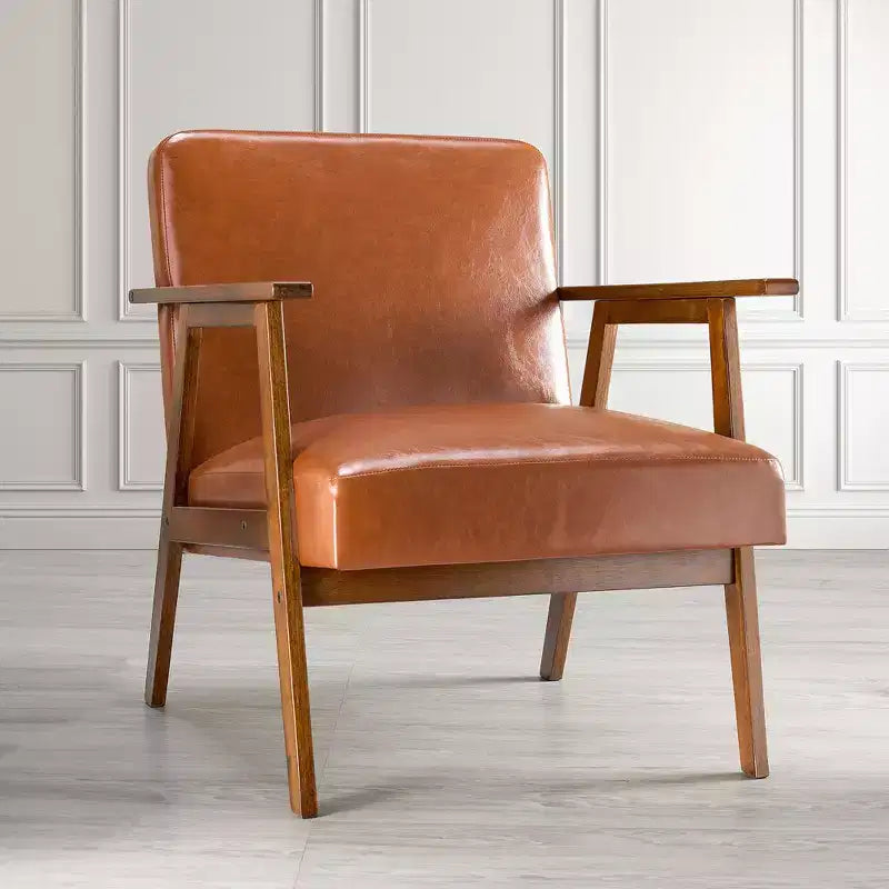 JIONJOY Mid-Century Modern Accent Chair - 5.9'' Thick Cushioned Seat, 300 lbs Capacity Solid Wood Frame Armchair for Living Room, Bedroom