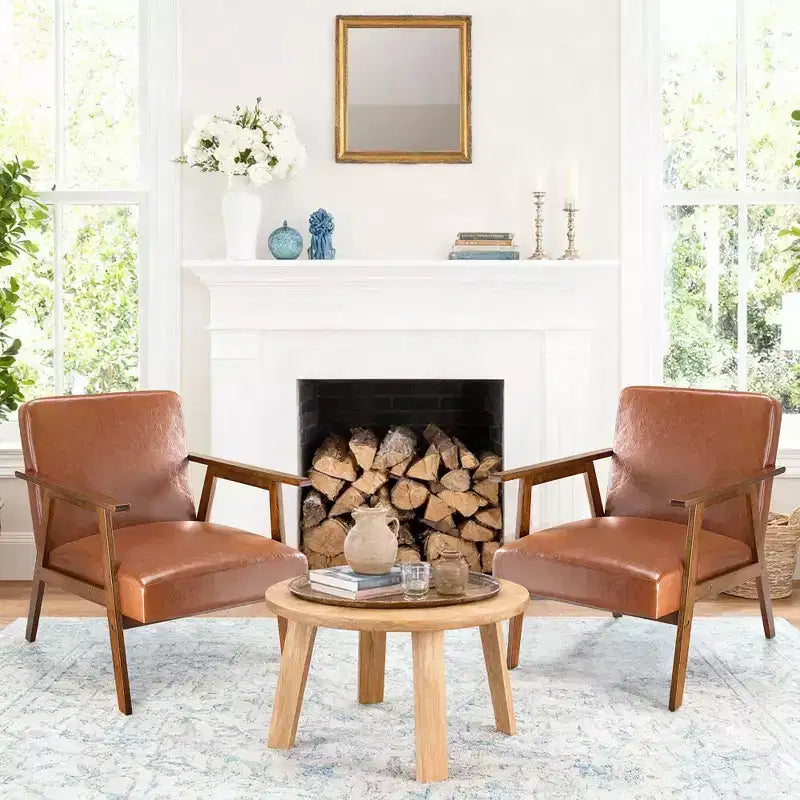 JIONJOY Mid-Century Modern Accent Chair - 5.9'' Thick Cushioned Seat, 300 lbs Capacity Solid Wood Frame Armchair for Living Room, Bedroom