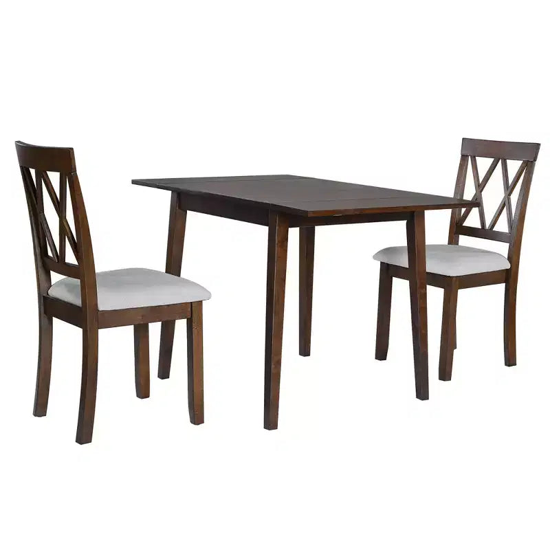 Extendable Dining Table Set with 2 Upholstered Chairs, Perfect for Compact Areas, Size Range 27.9x29.5in to 45.67x29.5in
