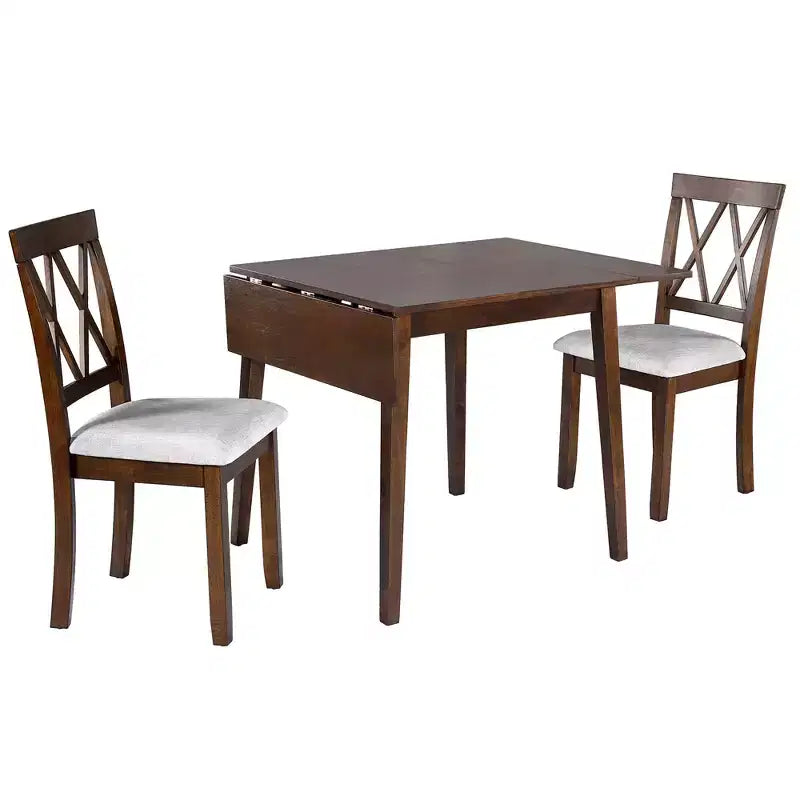 Extendable Dining Table Set with 2 Upholstered Chairs, Perfect for Compact Areas, Size Range 27.9x29.5in to 45.67x29.5in