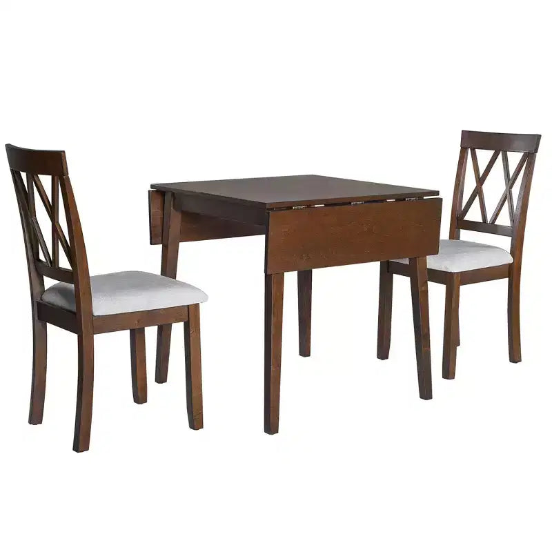 Extendable Dining Table Set with 2 Upholstered Chairs, Perfect for Compact Areas, Size Range 27.9x29.5in to 45.67x29.5in