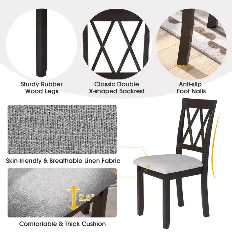 Extendable Dining Table Set with 2 Upholstered Chairs, Perfect for Compact Areas, Size Range 27.9x29.5in to 45.67x29.5in