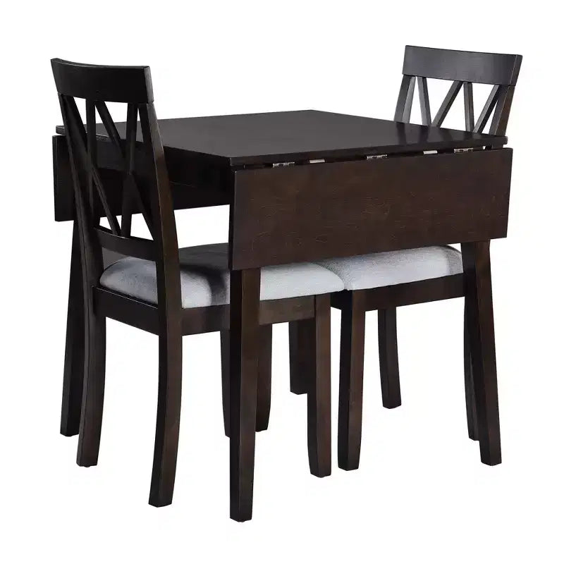 Extendable Dining Table Set with 2 Upholstered Chairs, Perfect for Compact Areas, Size Range 27.9x29.5in to 45.67x29.5in