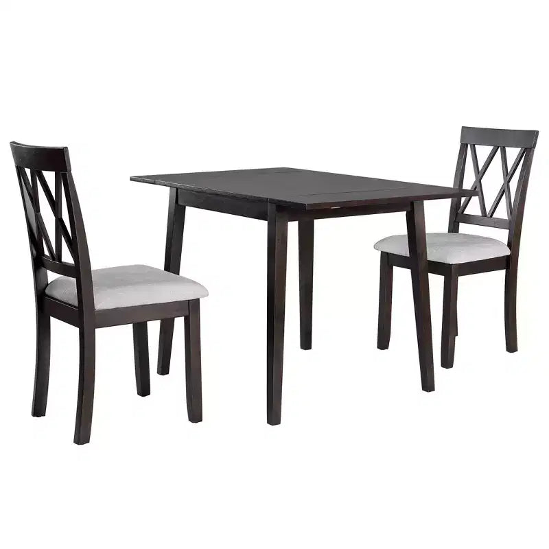 Extendable Dining Table Set with 2 Upholstered Chairs, Perfect for Compact Areas, Size Range 27.9x29.5in to 45.67x29.5in