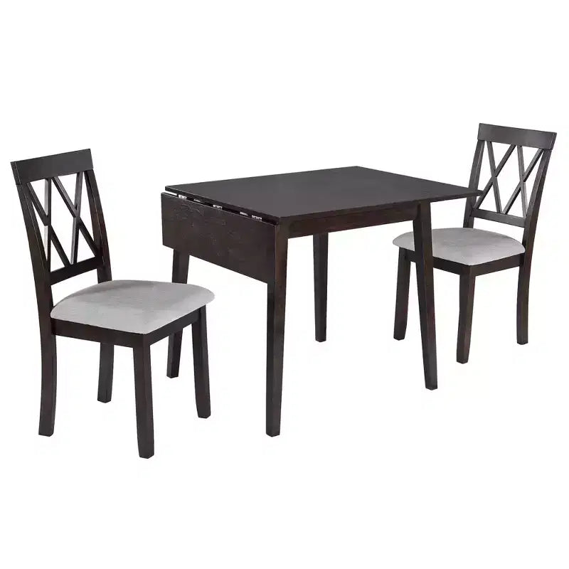 Extendable Dining Table Set with 2 Upholstered Chairs, Perfect for Compact Areas, Size Range 27.9x29.5in to 45.67x29.5in