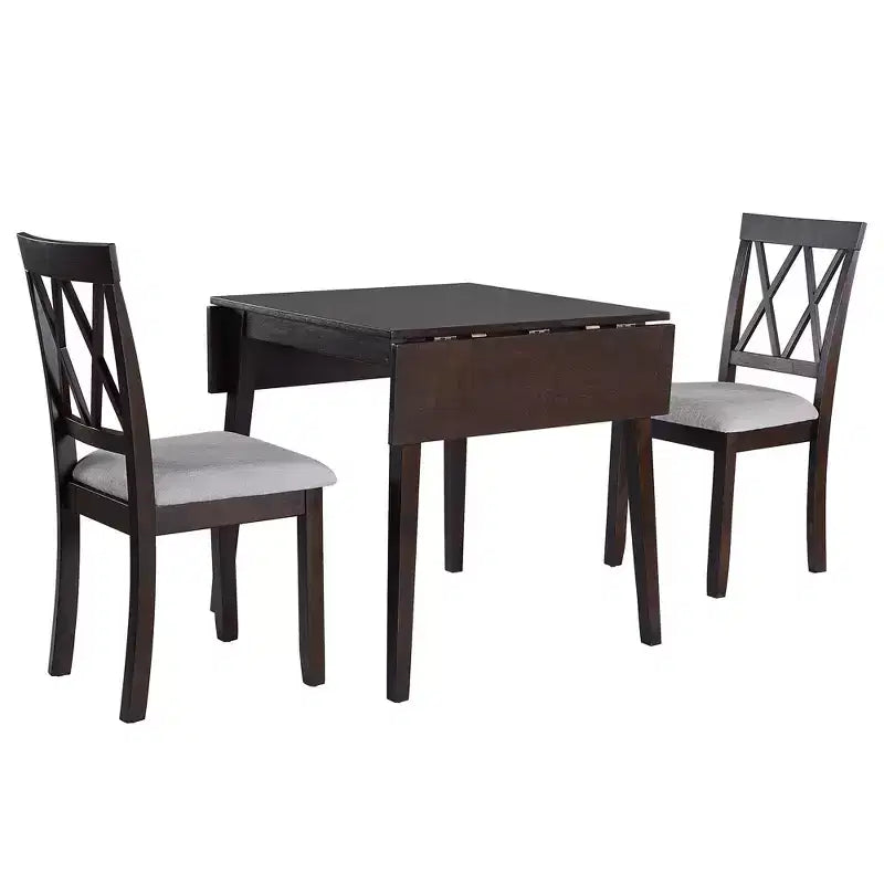 Extendable Dining Table Set with 2 Upholstered Chairs, Perfect for Compact Areas, Size Range 27.9x29.5in to 45.67x29.5in
