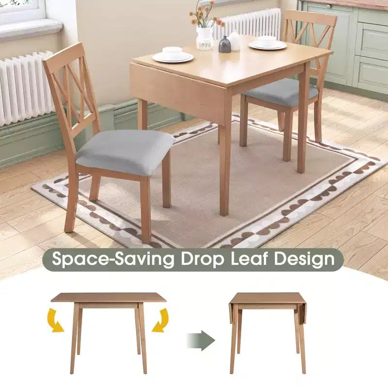 Extendable Dining Table Set with 2 Upholstered Chairs, Perfect for Compact Areas, Size Range 27.9x29.5in to 45.67x29.5in