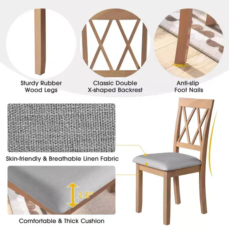 Extendable Dining Table Set with 2 Upholstered Chairs, Perfect for Compact Areas, Size Range 27.9x29.5in to 45.67x29.5in