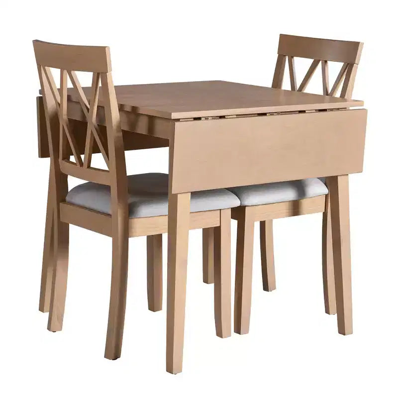 Extendable Dining Table Set with 2 Upholstered Chairs, Perfect for Compact Areas, Size Range 27.9x29.5in to 45.67x29.5in