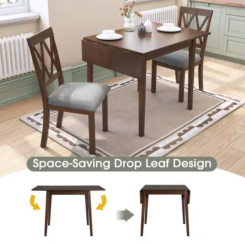 Extendable Dining Table Set with 2 Upholstered Chairs, Perfect for Compact Areas, Size Range 27.9x29.5in to 45.67x29.5in