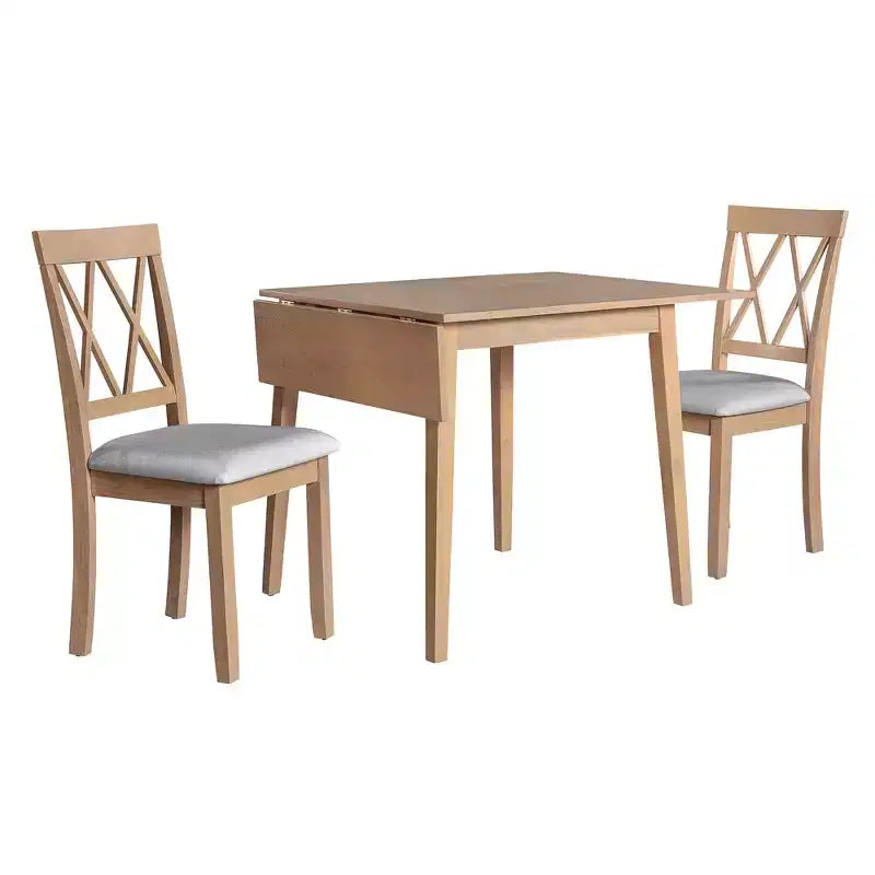 Extendable Dining Table Set with 2 Upholstered Chairs, Perfect for Compact Areas, Size Range 27.9x29.5in to 45.67x29.5in