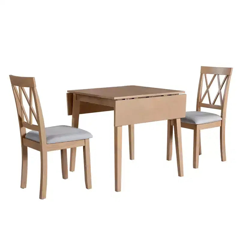 Extendable Dining Table Set with 2 Upholstered Chairs, Perfect for Compact Areas, Size Range 27.9x29.5in to 45.67x29.5in