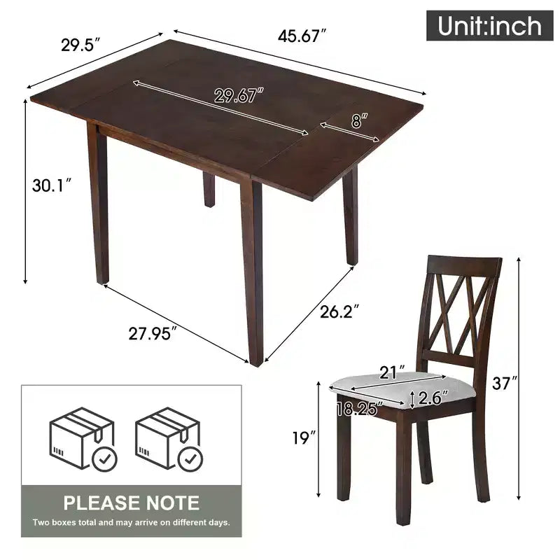 Extendable Dining Table Set with 2 Upholstered Chairs, Perfect for Compact Areas, Size Range 27.9x29.5in to 45.67x29.5in