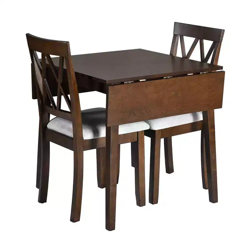 Extendable Dining Table Set with 2 Upholstered Chairs, Perfect for Compact Areas, Size Range 27.9x29.5in to 45.67x29.5in